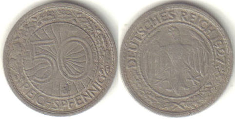1927 G Germany 50 Pfennig A000461
